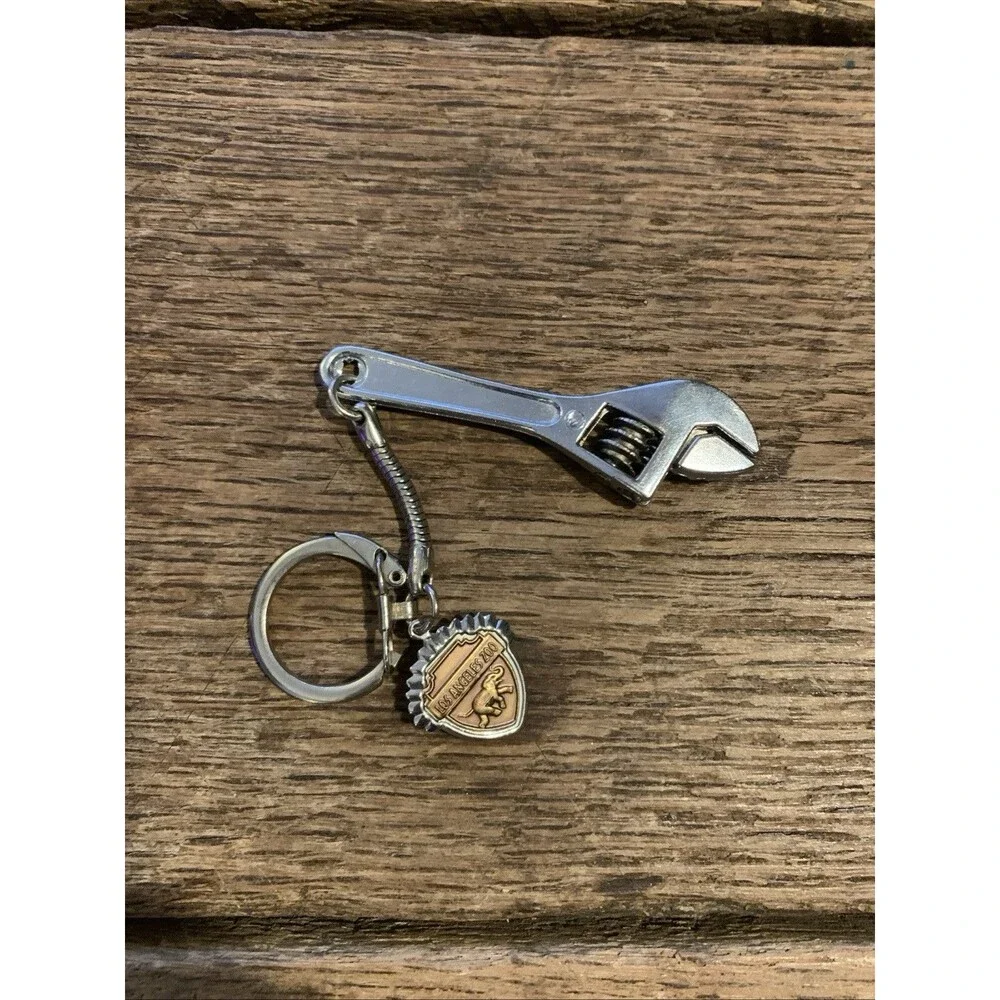 Vintage 2.5 Inch Metal Crescent Wrench Keychain Made in Hong Kong - LA Zoo , CA